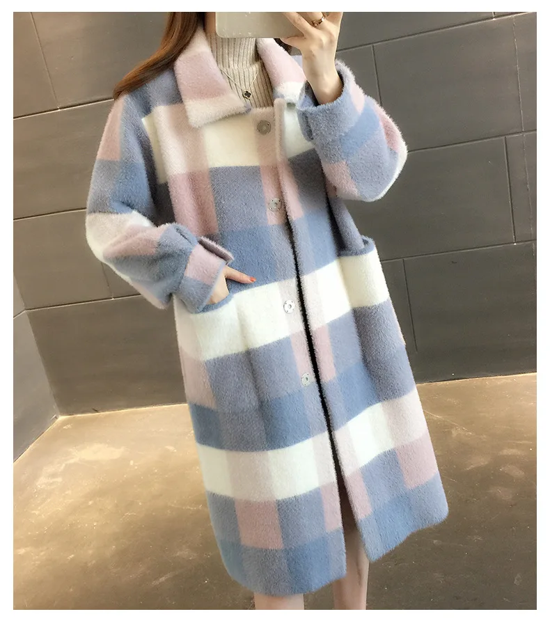 Осенне зимнее утолщенное пальто тонкое из искусственной норки женский свободный