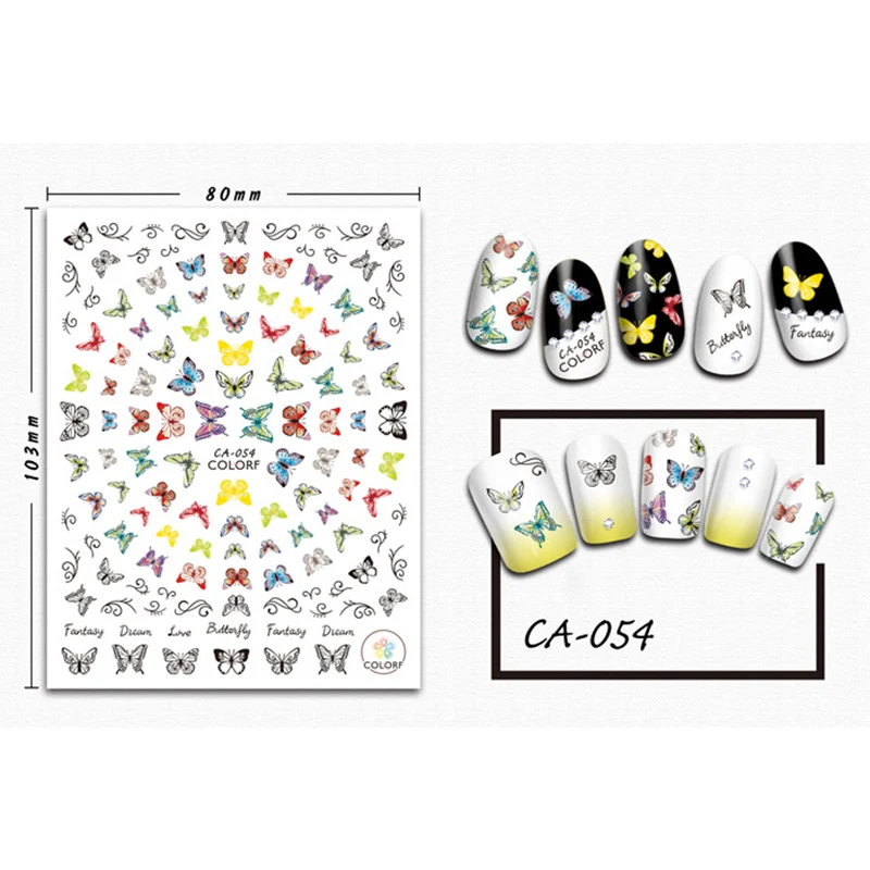 3D наклейки для дизайна ногтей в виде бабочек украшения смешанные красочные узоры