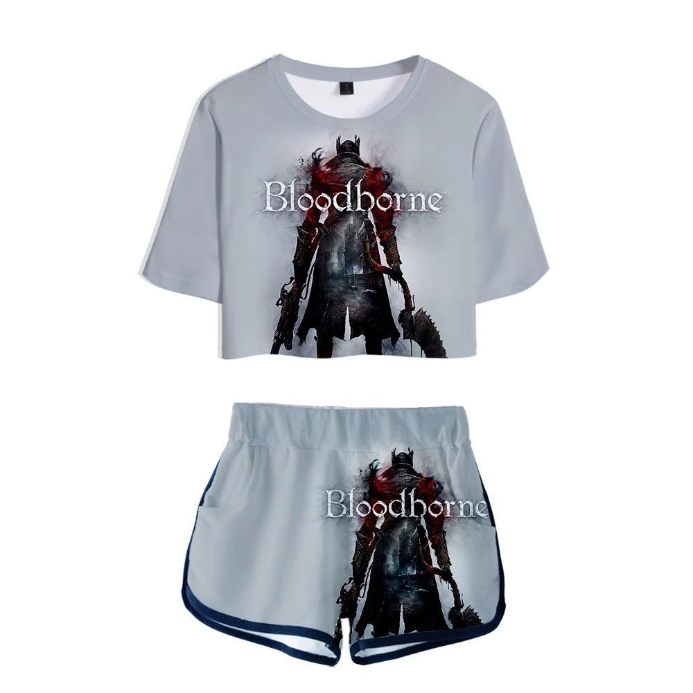 

Bloodborne Clothes Cosplay Game Female Two Piece Set Summer Short Sleeve Crop Top+Shorts Lady Maria Streetwear Women's Sets