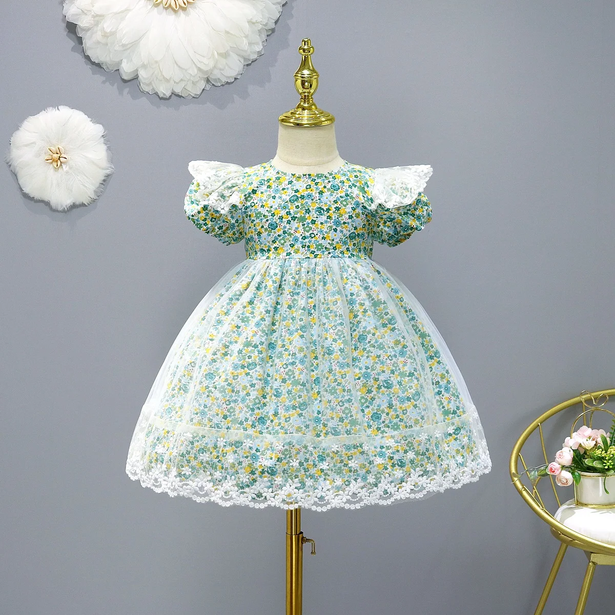 Kids Dress Baby Girls Clothes Casual Costume Cute Mesh Lace Floral Summer 2-9 Years Daily Dresses For Girl Children's Clothing