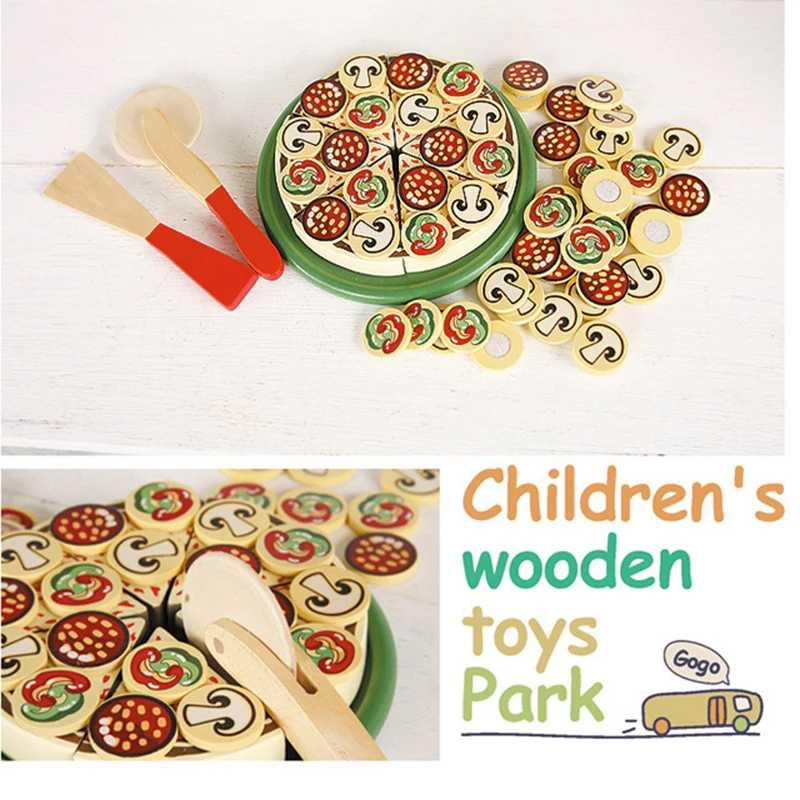 

Children Kitchen Cutting Toys Wooden Pizza With Knife Pretend Play Miniature Food Educational Toys For Kids Girls Gift