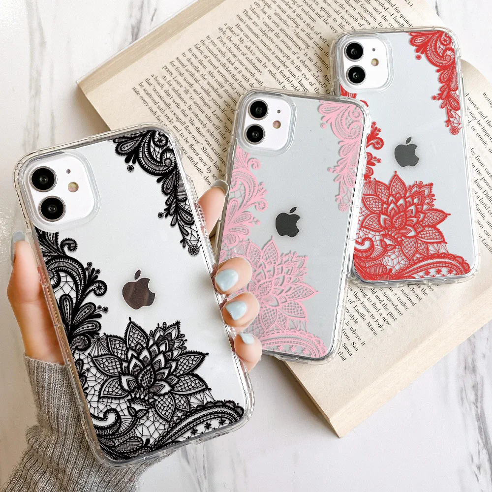 Women Lace Flower Case For iPhone 11 14 Pro Max 12 13 Mini 7 8 X XR XS Max Case For iPhone 6 6S 7 8 Plus SE 2020 Silicone Cover