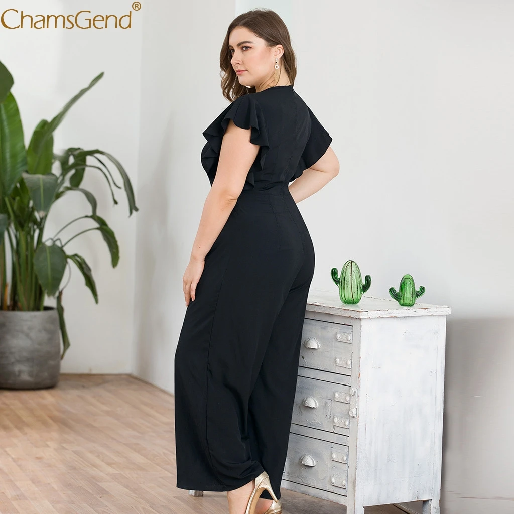 Женский комбинезон с короткими рукавами и v образным вырезом размера плюс черные