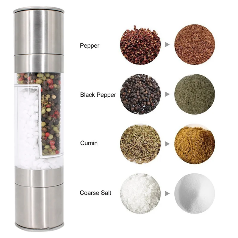 

Salt and Pepper Grinder 2 In1 Salt and Pepper Shakers In Stainless Steel Adjustable Coarseness Salt and Pepper