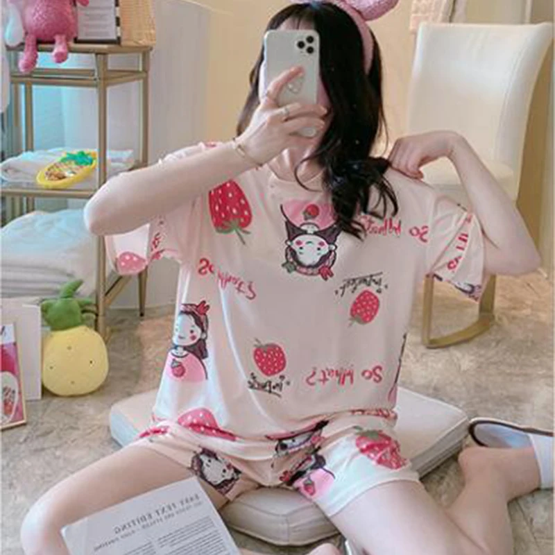 

2021spring summer pajamas loose plus size short-sleeved shorts can be worn outside Korean home service suit women traf baby doll