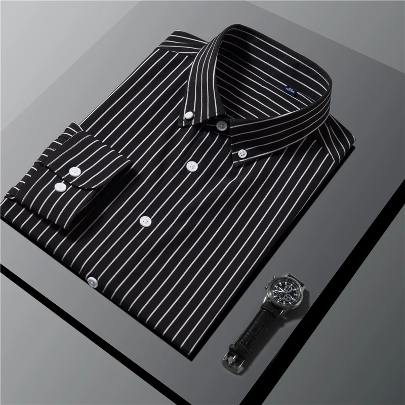 

Men's Oversize Long-sleeved Shirts Autumn Business Smart Casual Stripes Stretch Brand Office Shirt 10XL 9XL 8XL 7XL Plus Size