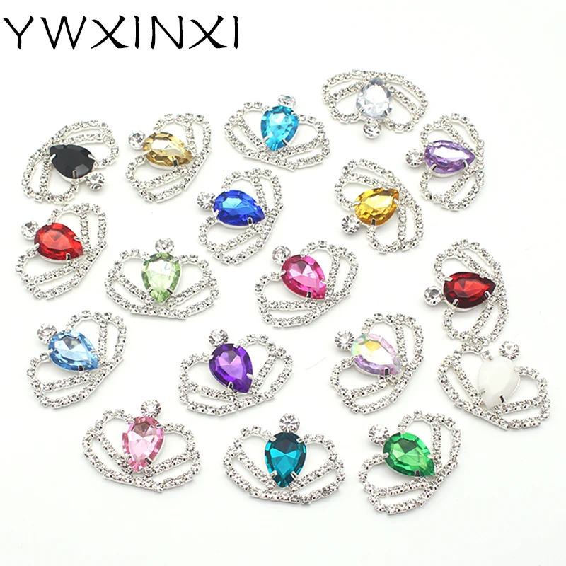 

YWXINXI 10Pcs new hot sale mixed color 27*36mm rhinestone crown, DIY handmade clothing romantic wedding decoration accessories