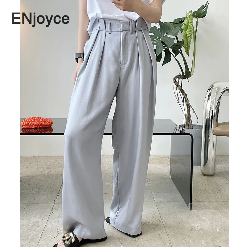 

Vintage Satin Pants for Women Korean Fashion High Waist Suit Pant Workwear Casual Loose Wide Leg Straight Thin Trousers
