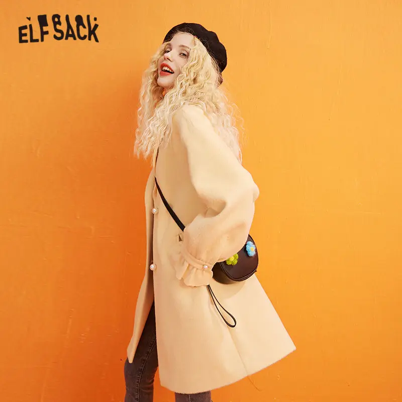 Женское шерстяное пальто ELFSACK оранжевое однотонное однобортное Прямое с рукавом