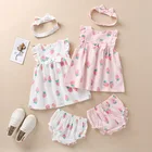 Коллекция 2021 года, летняя одежда принцессы для маленьких девочек + повязка на голову, милая детская одежда без рукавов с цветочным принтом для близнецов одежда для маленьких девочек возрастом от 0 до 24 месяцев