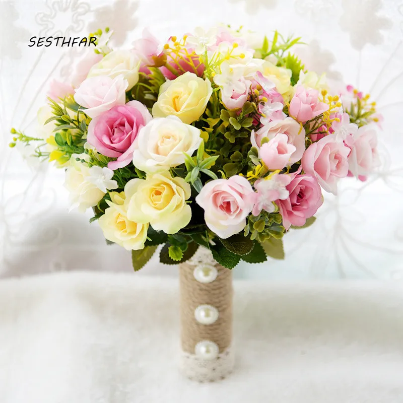 

Wedding Bouquets Pink Beach Wedding Flowers Bridal Bouquets Vintage Wedding Decoration Artificial Wedding Accessories SPH08