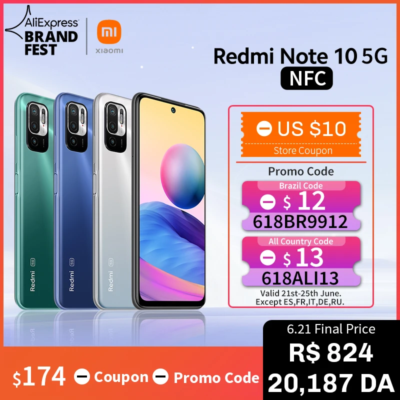 [Мировая премьера В наличии] Глобальная версия Xiaomi Redmi Note 10 5G NFC Смартфон Dimensity 700 90Hz