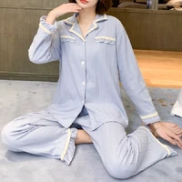 2021 new womens pajamas sets spring autumn pit button korean home clothes nightwear fashion long sleeve trousers sleepwear