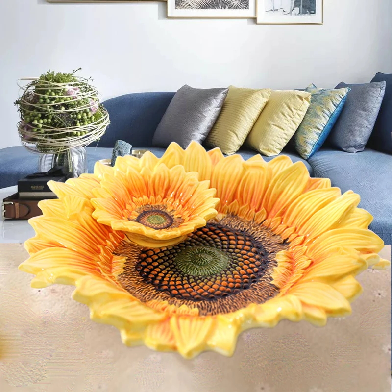 European Pastoral Sun Flower Ceramic Fruit Bowl Sunflower Multi-function Coffee Table Decoration | Дом и сад