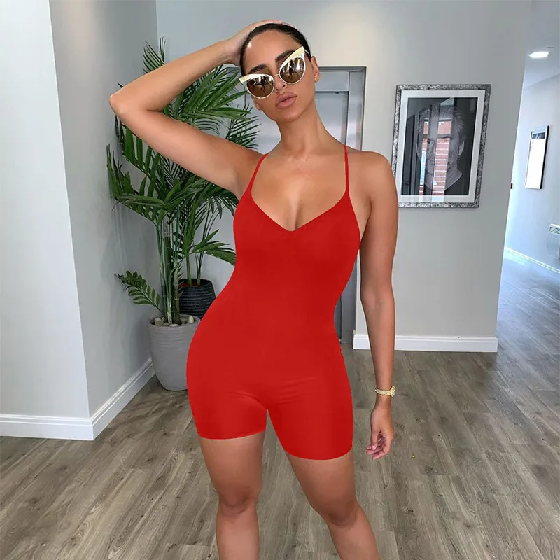 Женский комбинезон для йоги шорты без рукавов на бретельках женский облегающий