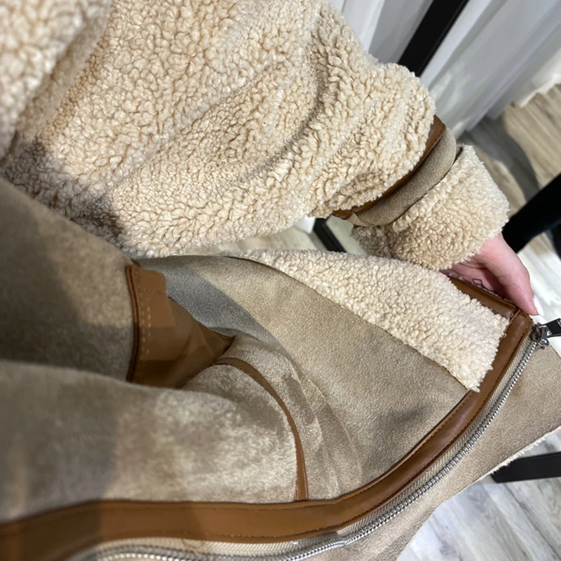 

Ailegogo New Winter Women Thick Warm Vintage Patchwork Suede Lambswool Biker Jackets Coat Chic Loose Faux Leather Outwear Female