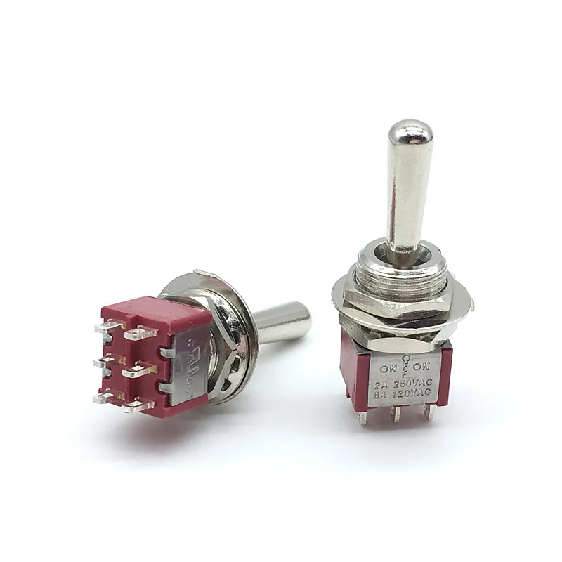 2PC 12mm DPDT 6Pin 3Position on off on Maintained Mini Toggle Switch Large Long Handle 3A 250VAC/5A 125VAC