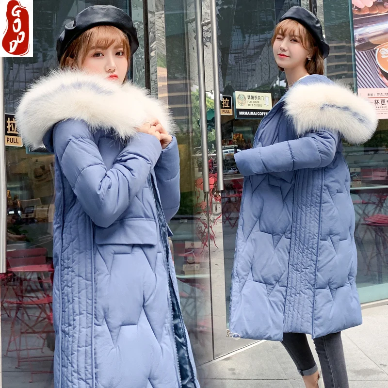 

Winter Jacket Women Clothes 2021 Korean Padded Down Cotton Coat Large Fur Hooded Overcoat Ladies Long Parka Hiver Dp905