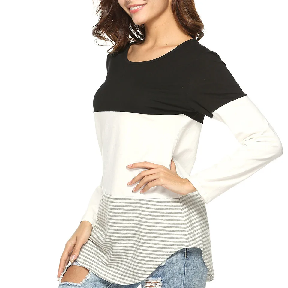 

Женская толстовка в полоску, с круглым вырезом и длинным рукавом