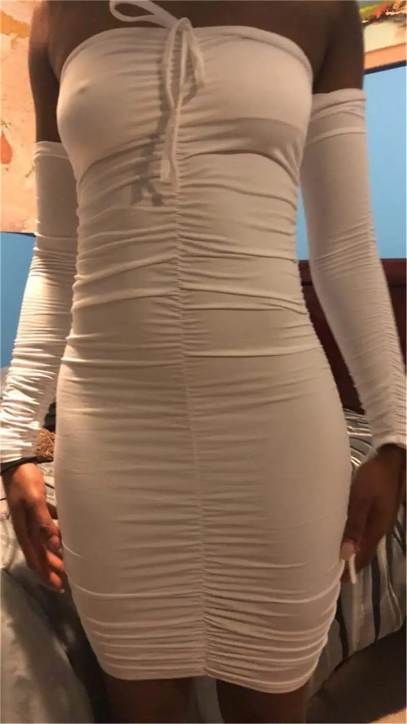 

Long Sleeve Sexy Strapless Bodycon Dress Women Solid Color Party Club Dress Womens Designer Stacked Dress Spring
