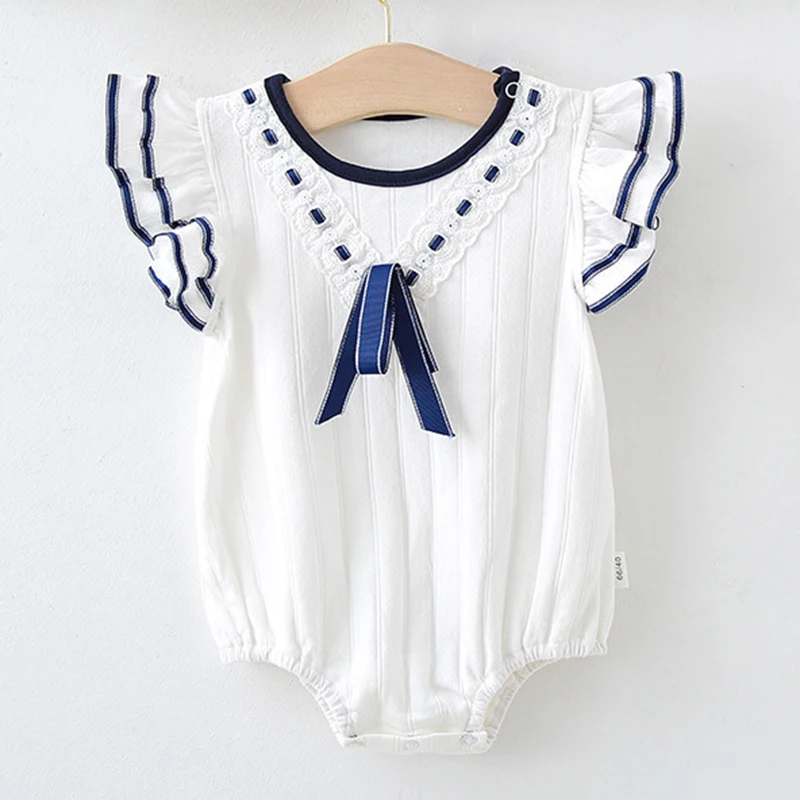 

Summer Baby Girl Sleeveless Navy Wind Rompers Baby Girl Fly Sleeve Rompers Baby Kids Girl Newborn Rompers Clothes