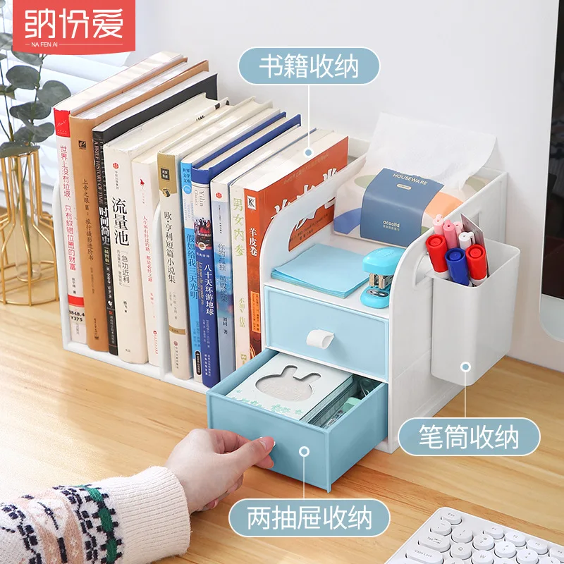 

Desktop Shelf Storage Rack Shelves Case Box Book Holder With Drawers Makeup Organizer Display Home Decoration