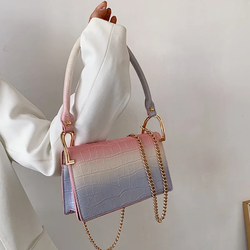 

2021 new design gradient underarm bag chain small square Bag Fashion portable one shoulder trend messenger bag