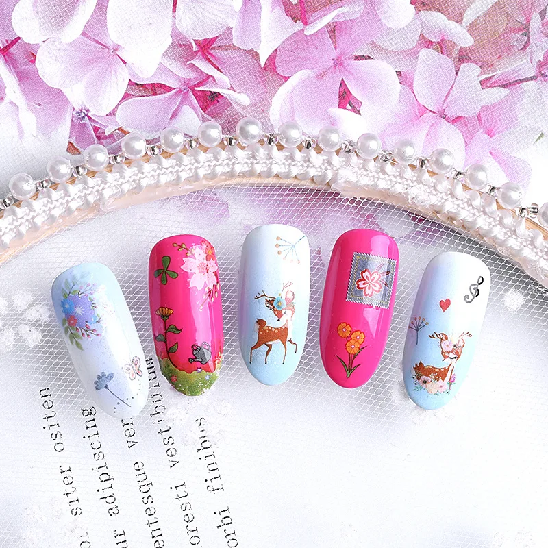 Смешанные Цветочные красочные наклейки Лето для ногтей цветок маска девушка