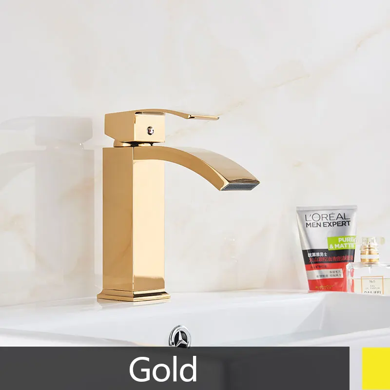 gold Хром/шар/матовый/Золотой смеситель для раковины водопад кран Носик горячая холодная палуба крепление Смеситель кран кухня умывальник смесители - Цвет: gold