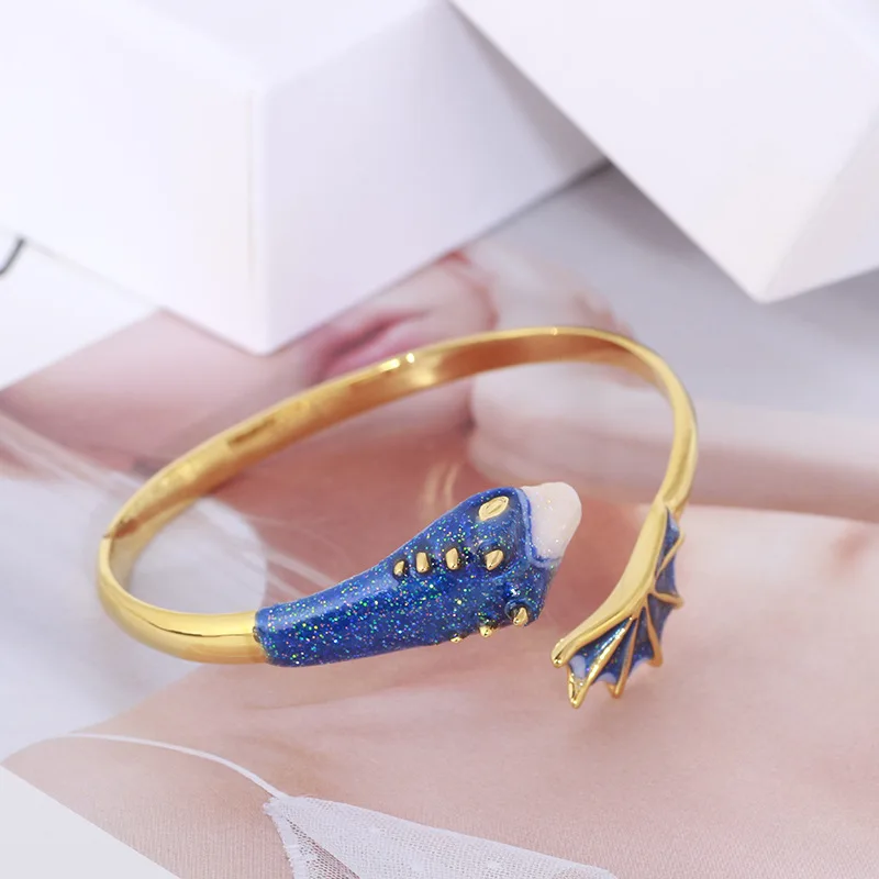 

Copper plated Enemel Dragon Cuff Bracelet bangle Jewelry Punk Cocktail hiphop Boho Gothic Red Green Blue Pink dinosaur Bracelet