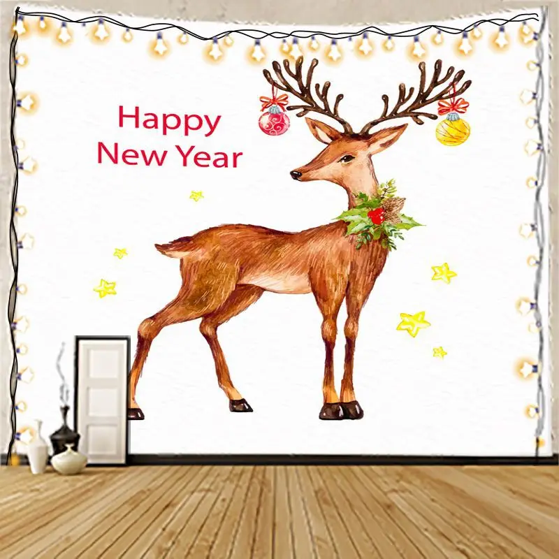 

Happy New Year Tapestry Wall Cloth Large Christmas Deer Blanket Kerst Drop Shipping Christmas Tapestry