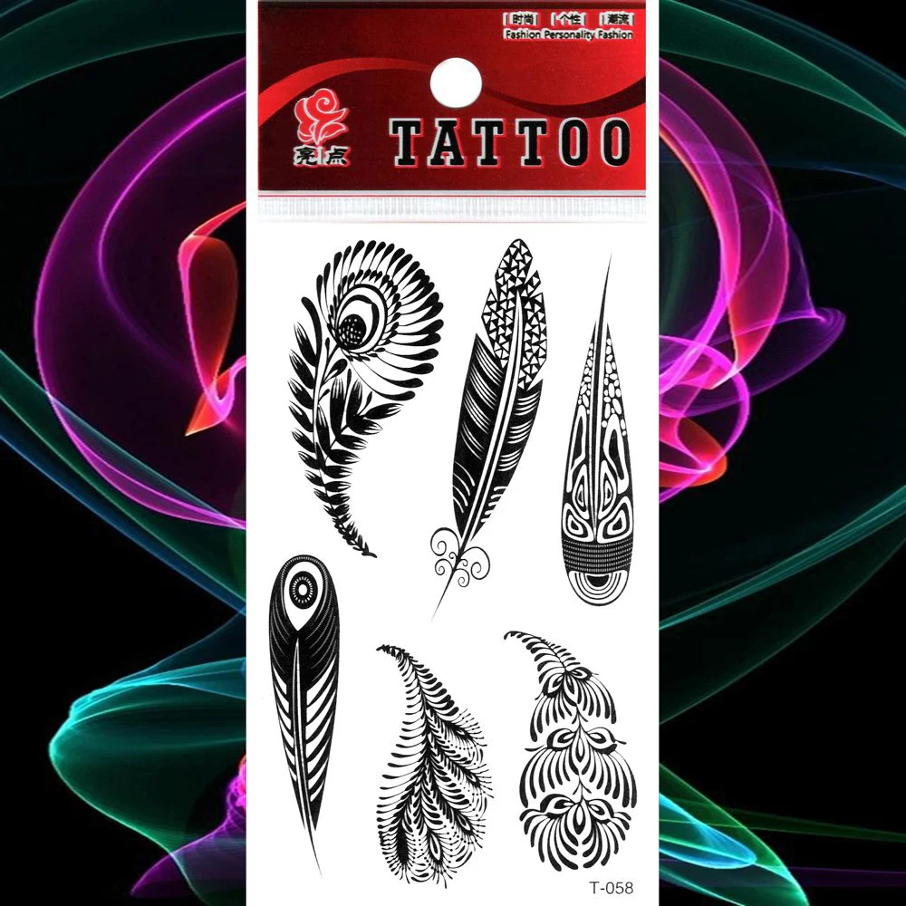 Водостойкие татуировки сексуальные Этническое перо Временные наклейки