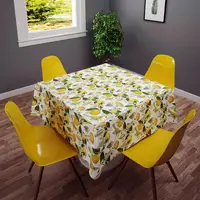 Waterproof Rectangle Table Cover, Lemon Cactus Pattern, Wipeable Kitchen Dining Table Cloth