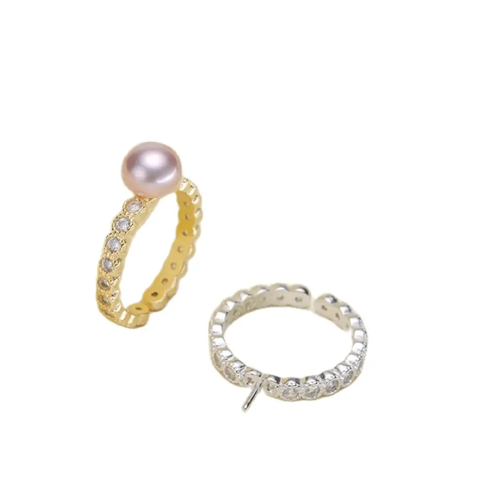 

Pearl Ring Settings, Fashionable Ring Findings, Adjustable Size 925 Silver Ring Jewelry DIY Making No Pearl