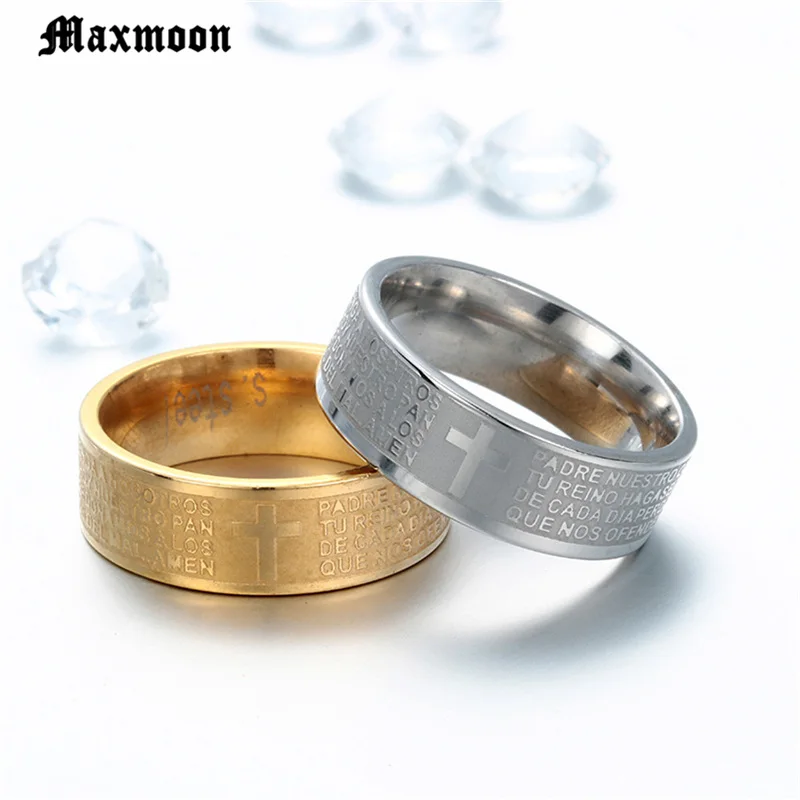 Мужские и женские кольца Maxmoon из нержавеющей стали 316L с молитвой крестом в стиле