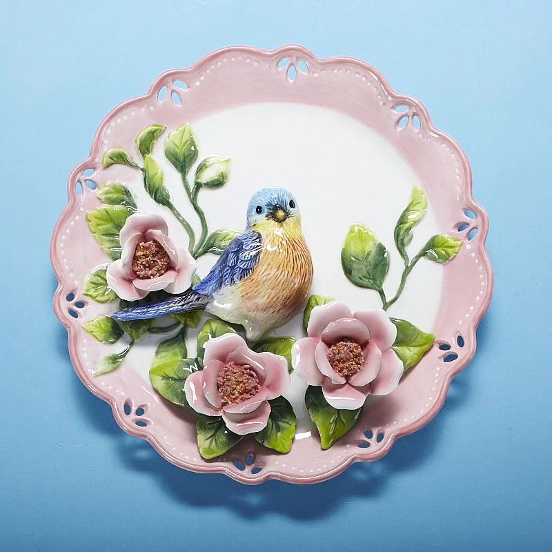 

Винтажная 3D декоративная тарелка в виде птицы, художественная тарелка ручной росписи, подвесное украшение для стен, керамический домашний ...