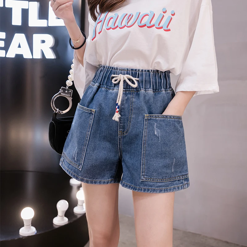 Женские джинсовые шорты с эластичной резинкой на талии размера плюс S M L XL 2XL 3XL 4XL