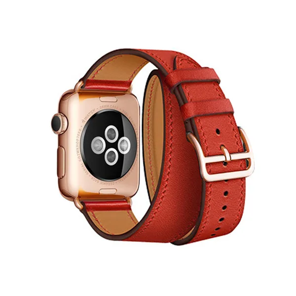 Red Ремешок с пряжкой из розового золота для Apple Watch, ремешок 38 мм, 42 мм, 44 мм, 42 мм, браслет из натуральной кожи, серия 4, 3, 2, 1 - Цвет ремешка: Red