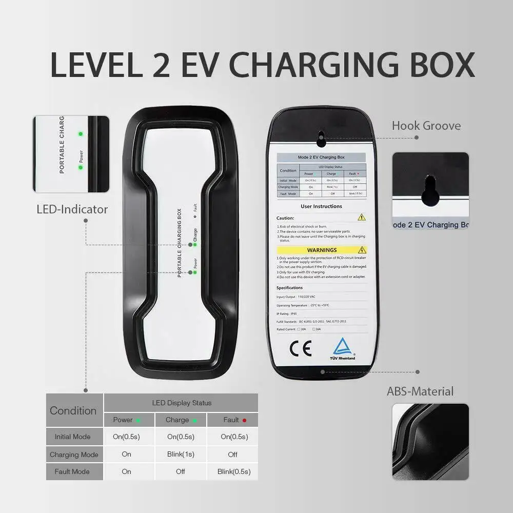Портативное зарядное устройство для электромобиля зарядный кабель 10 А