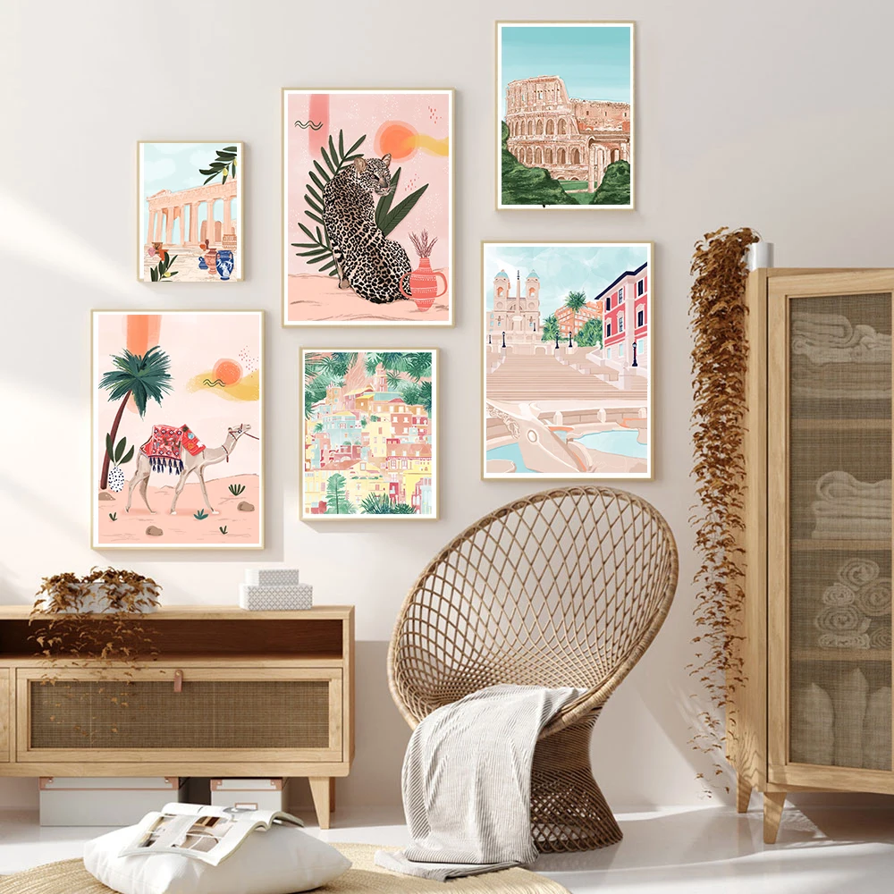 Постер в скандинавском стиле Леопард джунгли верблюд животные побережье Амальфи