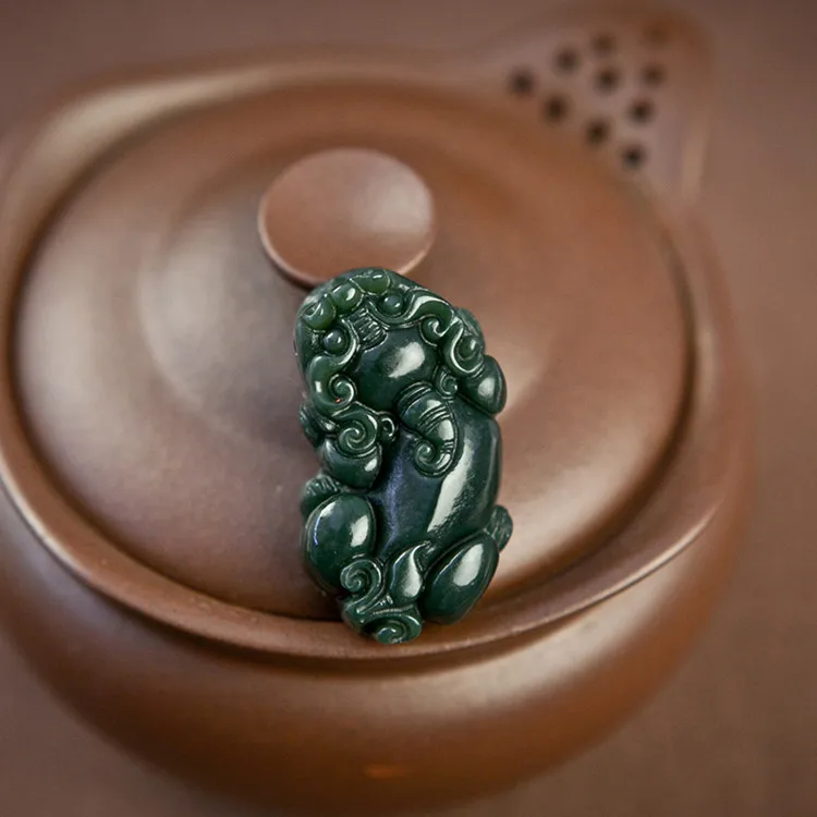 Натуральный зеленый нефрит счастливая подвеска Pixiu Ожерелье Мужчины Женщины