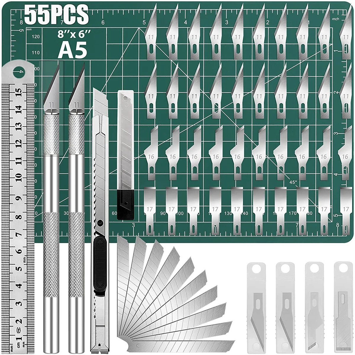 

55Pcs Carving Blade Set HCS Scalpel Knife Kit With Ruler Cutting Mat Spare Blades Hobby Craft Blade Kit Handicraft Carving Tools