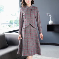 2021 new arrival spring autumn women sets high quality retro plaids jacket and sleeveless dress two piece set