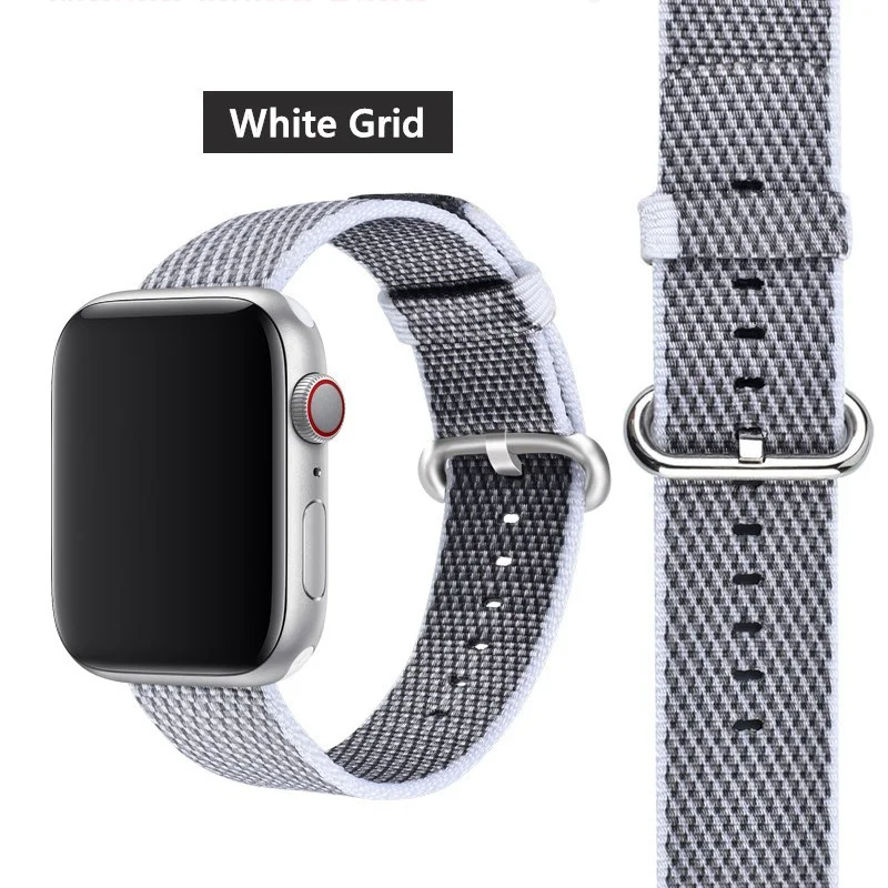White Grid 22 Ремешок EIMO Nato для apple watch, ремешок 44 мм, 40 мм, apple watch 5, 4, 3, 2, iwatch, ремешок 42 мм, 38 мм, плетеный нейлоновый браслет correa, ремешок для часов - Цвет ремешка: White Grid 22