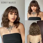 Женский синтетический парик с коротким Бобом henmargu, темно-коричневый парик для косплея с естественными вьющимися волнистыми волосами Лолиты, термостойкий парик из синтетических волос
