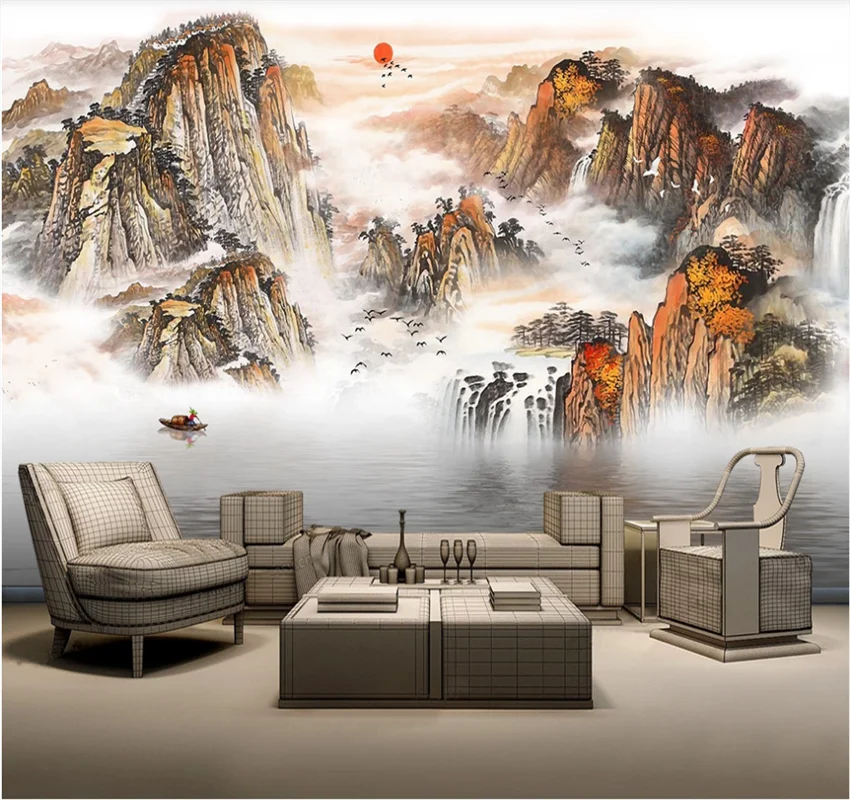 

xuesu Custom 8d wallpaper artistic conception abstract ink landscape living room background wall painting wall covering