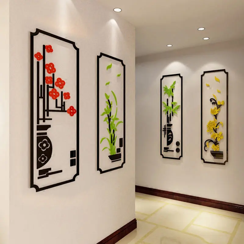 Современные Простые 3D наклейки на стену в виде растений сливы бамбука гостиной