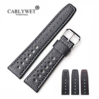 carlywet 20 22mm real calf leather handmade black with white red stitches wrist watch band strap belt for dayjust omega iwc