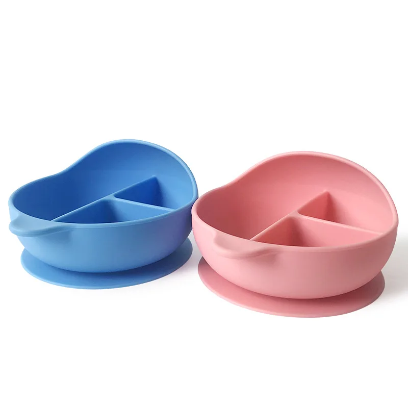 

Large Silicone Suction Cup Bowl with Lid Baby Complementary Food Bowl Plate with Lid Grid Plate Cutlery Set