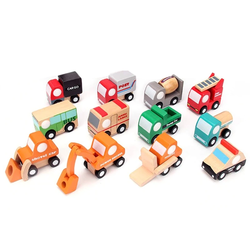 

12pcs/set Wooden Mini Aircraft/Engineering Vehicles/Cars/Military Vehicles Transport Model Toy Children Birthday Gift